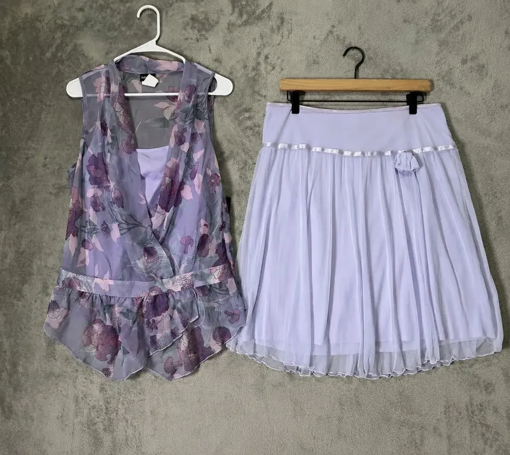 Vintage Floral Sheer Vest & Tulle Midi Skirt Set Fairycore Romantic Coquette Md